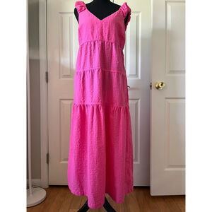 Old Navy Bright Pink Maxi Dress | Smocked Back | Pockets | Sz M EUC